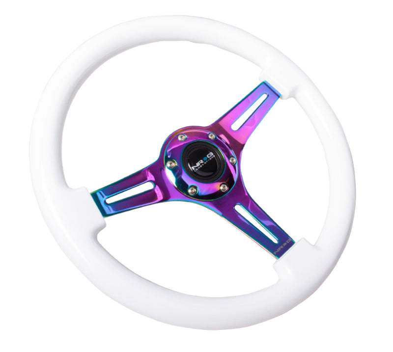 NRG Classic Wood Grain Steering Wheel (350mm) White Paint Grip w/Neochrome 3-Spoke Center ST-015MC-WT