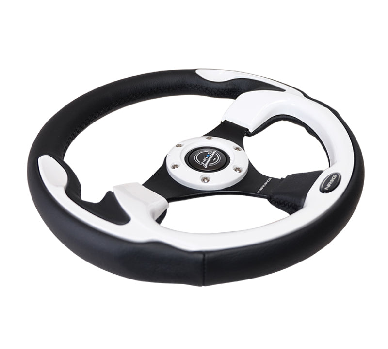 NRG Reinforced Steering Wheel (320mm) Blk w/White Trim & 4mm 3-Spoke RST-001WT
