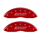 MGP 4 Caliper Covers Engraved Front & Rear Gen 5/SS Red finish silver ch 14036SSS5RD