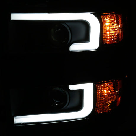 ANZO Projector Headlights With Plank Style Design Black w/Amber 15-17 Chevrolet Silverado 2500/3500 111363