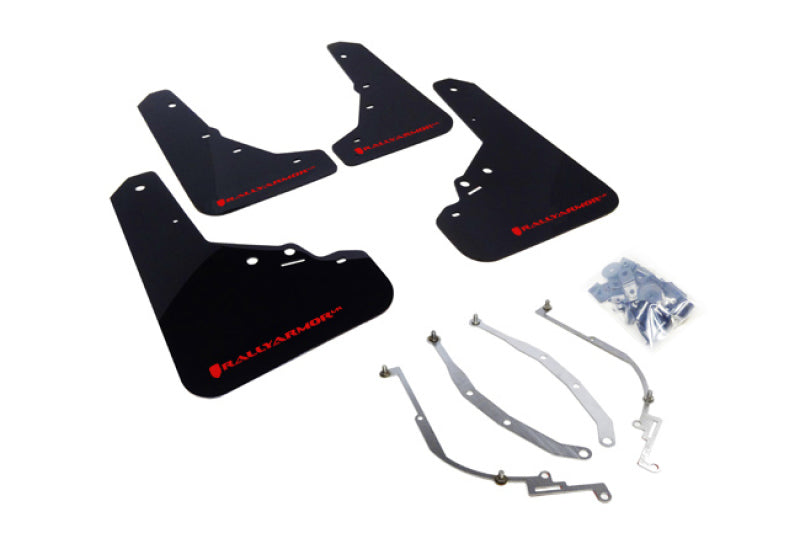 Rally Armor 12+ Fiat 500 (Pop/Sport/Lounge/Abarth) Black Mud Flap w/ Red Logo MF25-UR-BLK/RD