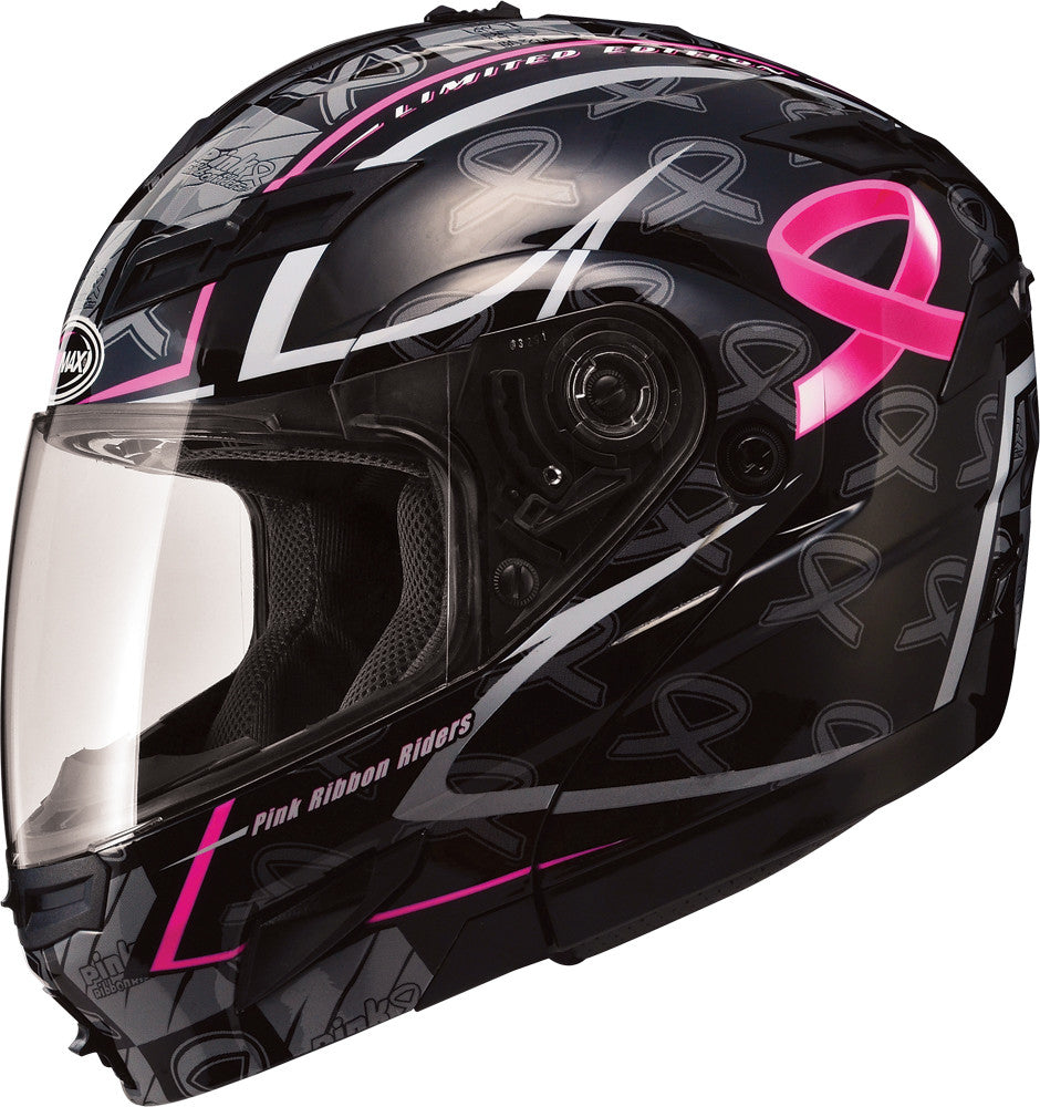 GMAX Gm-54s Modular Helmet Black/Silver/Pink Ribbon X G1545407 TC-14