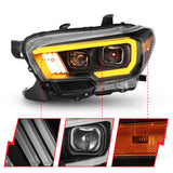 ANZO 2016-2017 Toyota Tacoma Projector Headlights w/ Plank Style Switchback Black w/ Amber w/ DRL 111397