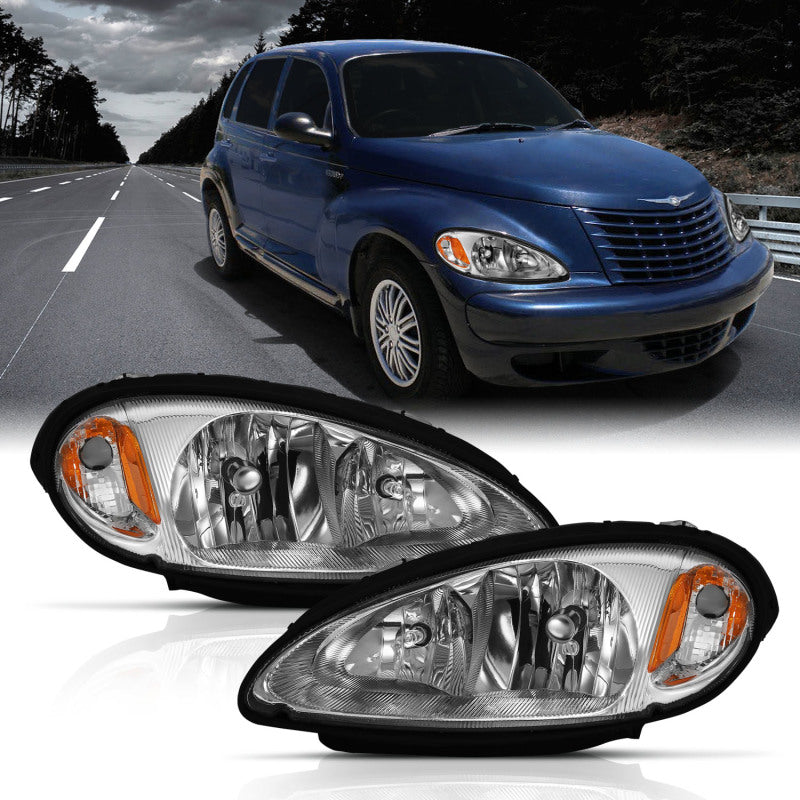 ANZO 2001-2005 Chrysler Pt Cruiser Crystal Headlight Chrome Amber (OE) 111472