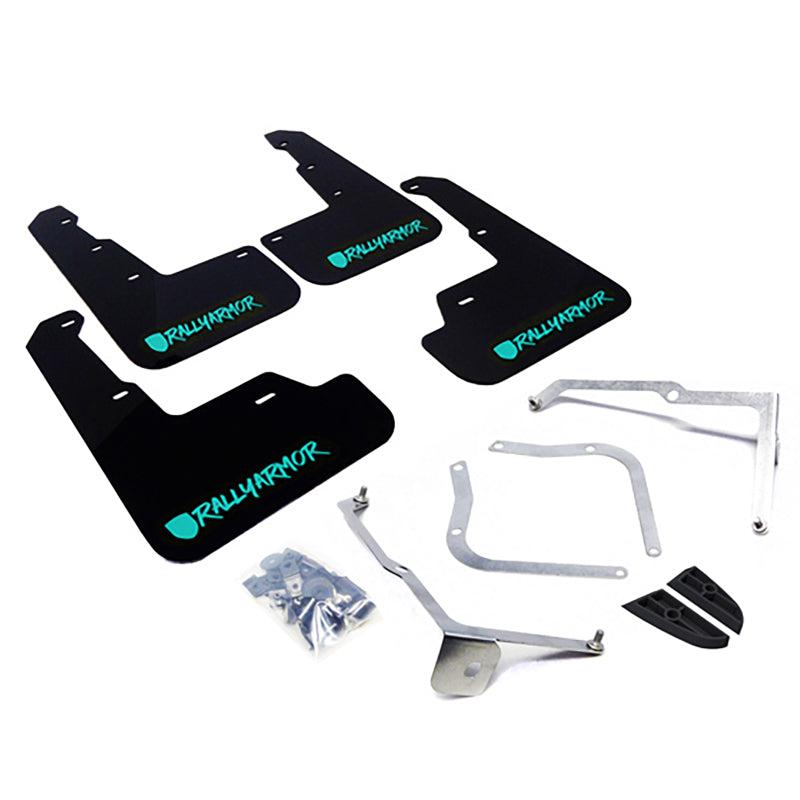 Rally Armor 15-21 Subaru WRX/STI (Sedan ONLY) Black UR Mud Flap w/ Teal Altered Font Logo MF32-UR-BLK/TL-X