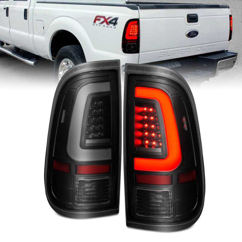 ANZO 2008-2016 Ford  F-250  LED Tail w/ Lights Bar Black Housing Smoke Lens 311379