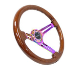 NRG Reinforced Steering Wheel (350mm / 3in. Deep) Brown Wood w/Blk Matte Spoke/Neochrome Center Mark RST-018BR-MC