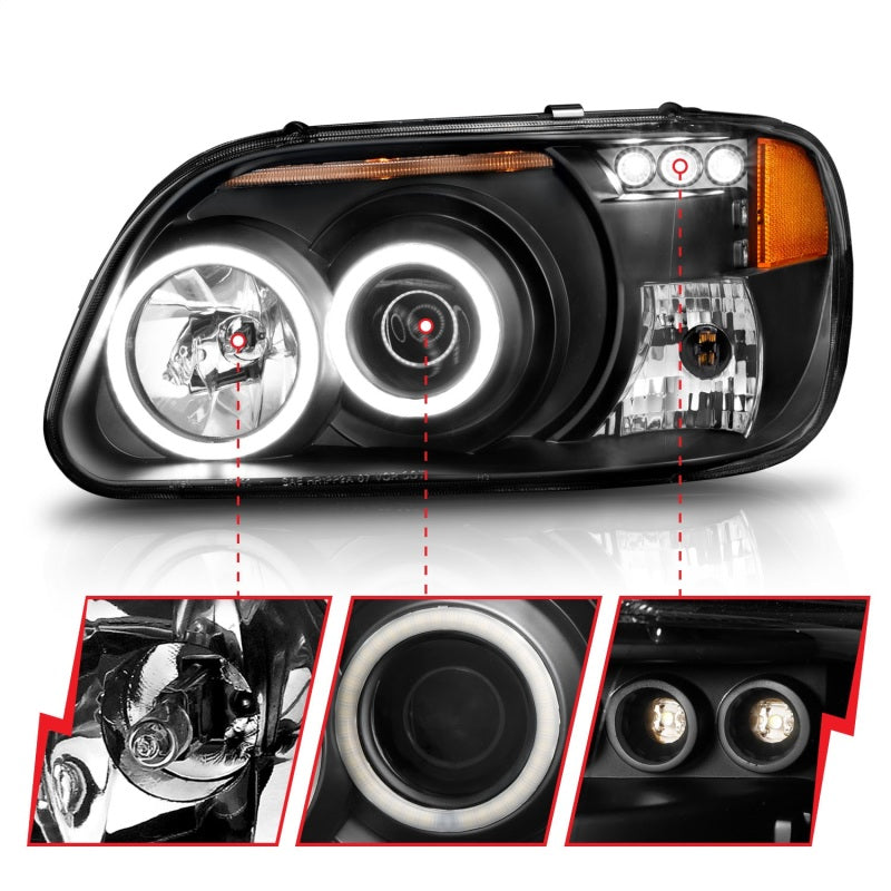 ANZO 1995-2001 Ford Explorer Projector Headlights w/ Halo Black 1 pc 111132
