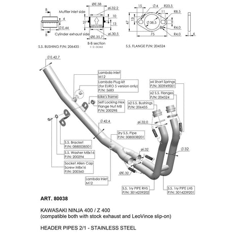 Colector LEOVINCE - Acero inoxidable - Ninja 400 2018-2023 80038 1812-0573