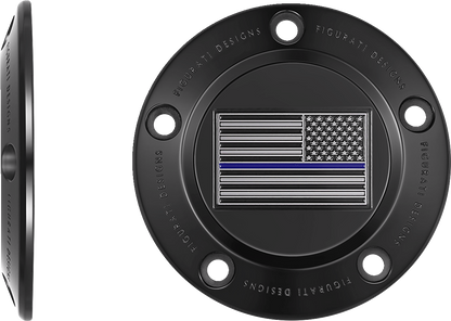 FIGURATI DESIGNS Timing Cover - 5 Hole - American - Blue Line - Black FD71-TC-5H-BLK