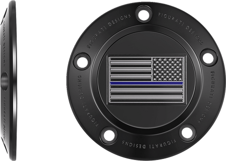 FIGURATI DESIGNS Timing Cover - 5 Hole - American - Blue Line - Black FD71-TC-5H-BLK