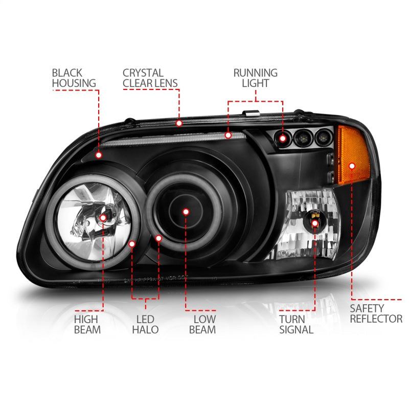 ANZO 1995-2001 Ford Explorer Projector Headlights w/ Halo Black 1 pc 111132