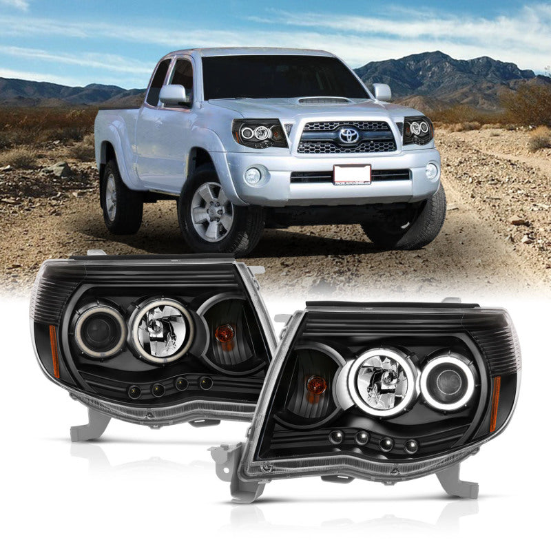 ANZO 2005-2011 Toyota Tacoma Projector Headlights w/ Halo Black 121282