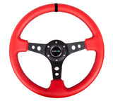 NRG Reinforced Steering Wheel (350mm / 3in. Deep) Red Suede w/Blk Circle Cutout Spokes RST-006S-RR