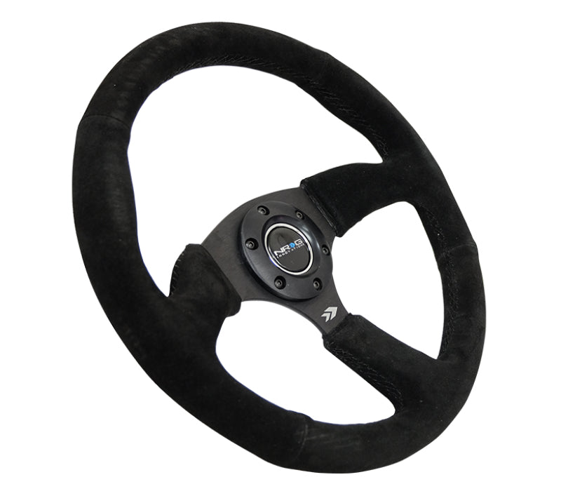 NRG Reinforced Steering Wheel (350mm / 2.5in. Deep) Blk Suede Comfort Grip w/5mm Matte Blk Spokes RST-023MB-S