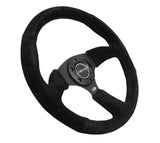 NRG Reinforced Steering Wheel (350mm / 2.5in. Deep) Blk Suede Comfort Grip w/5mm Matte Blk Spokes RST-023MB-S