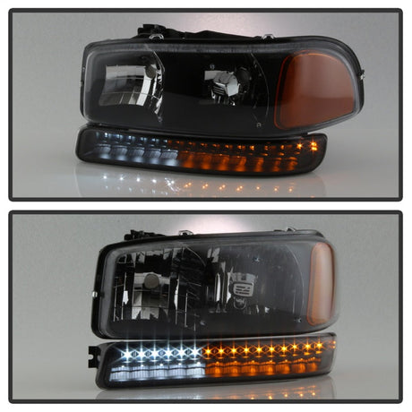 xTune GMC Sierra 99-06 /Yukon 00-06 Headlights & LED Bumper Lights - Black HD-JH-GS99-LED-SET-BK 9037399
