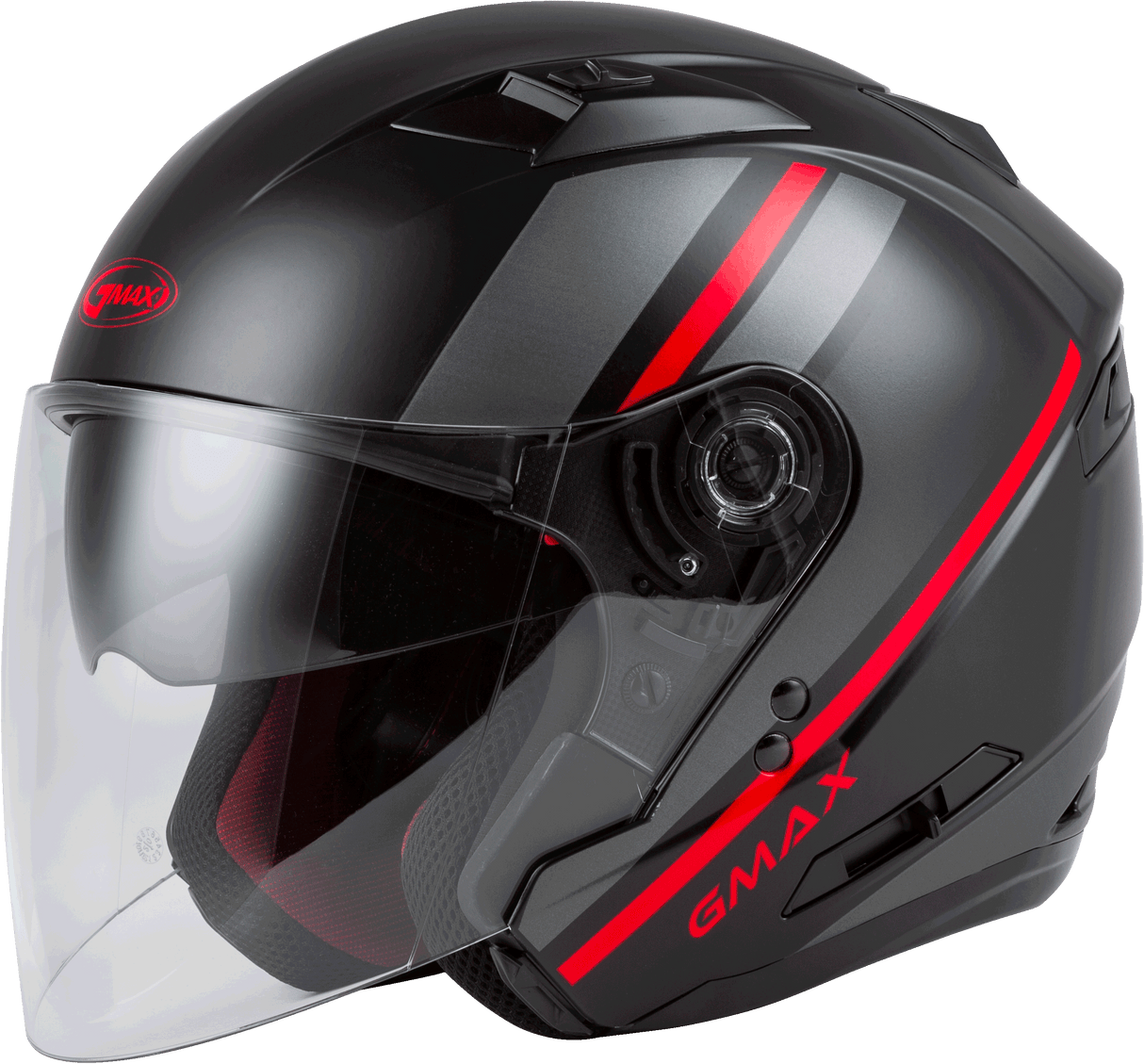 GMAX Of-77 Open-Face Reform Helmet Matte Black/Red/Silver Lg O1776326