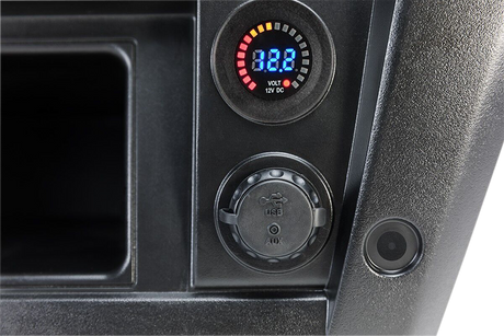 MB QUART Dash-Mounted USB charge port with 3.5 mm Audio Input - Round Port Mount PSAP-2