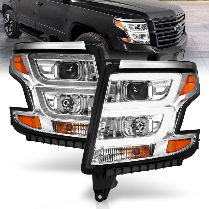 ANZO 2015-2020 Chevy Tahoe Projector Headlights Plank Style Chrome w/DRL 111493