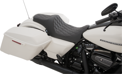 DRAG SPECIALTIES Predator III Seat - Double Diamond - Black Stitiched - FL 2008-2022 0801-1114