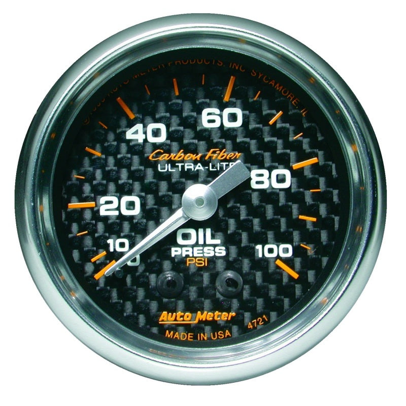 Autometer Carbon Fiber 52mm 100 PSI Mechanical Oil Pressure Gauge 4721