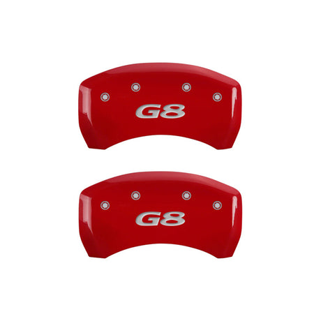 MGP 4 Caliper Covers Engraved Front Pontiac Engraved Rear G8 Red finish silver ch 18011SPG8RD