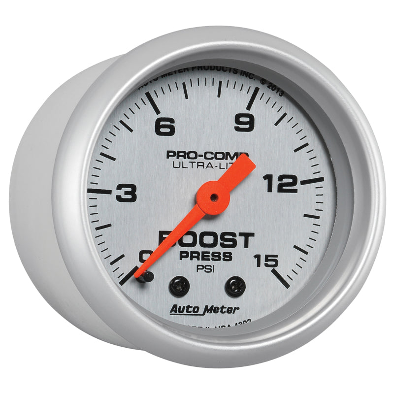 Autometer Ultra-Lite 52mm 0-15 PSI Mechanical Boost Gauge 4302