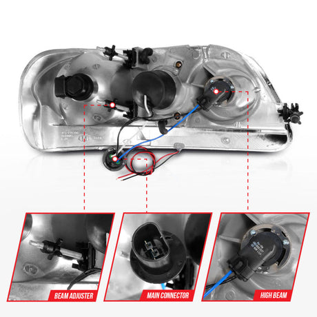 ANZO 1997-2003 Ford F-150 Projector Headlights w/ Light Bar Black Housing 111503