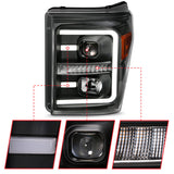 ANZO 2011-2016 Ford F250 Projector Headlights w/ Plank Style Switchback Black w/ Amber 111406