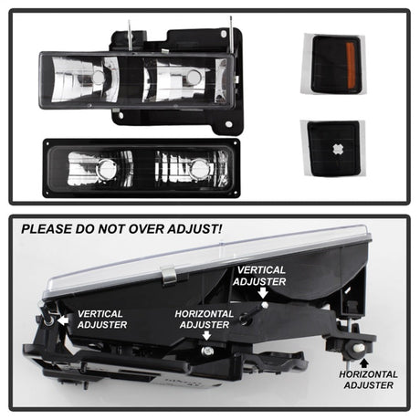 Xtune Chevy Suburban 94-98 Headlights w/ Corner & Parking Lights 8pcs Black HD-JH-CCK88-AM-BK-SET 5072221