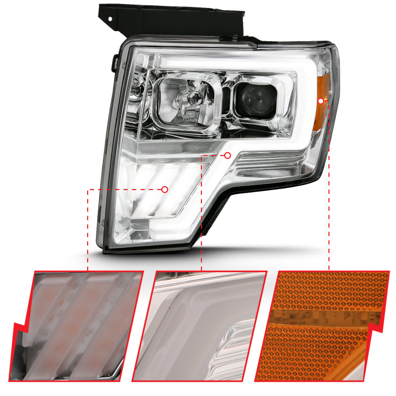 ANZO 2009-2013 Ford F-150 Projector Light Bar G4 Switchback H.L. Chrome Amber 111470