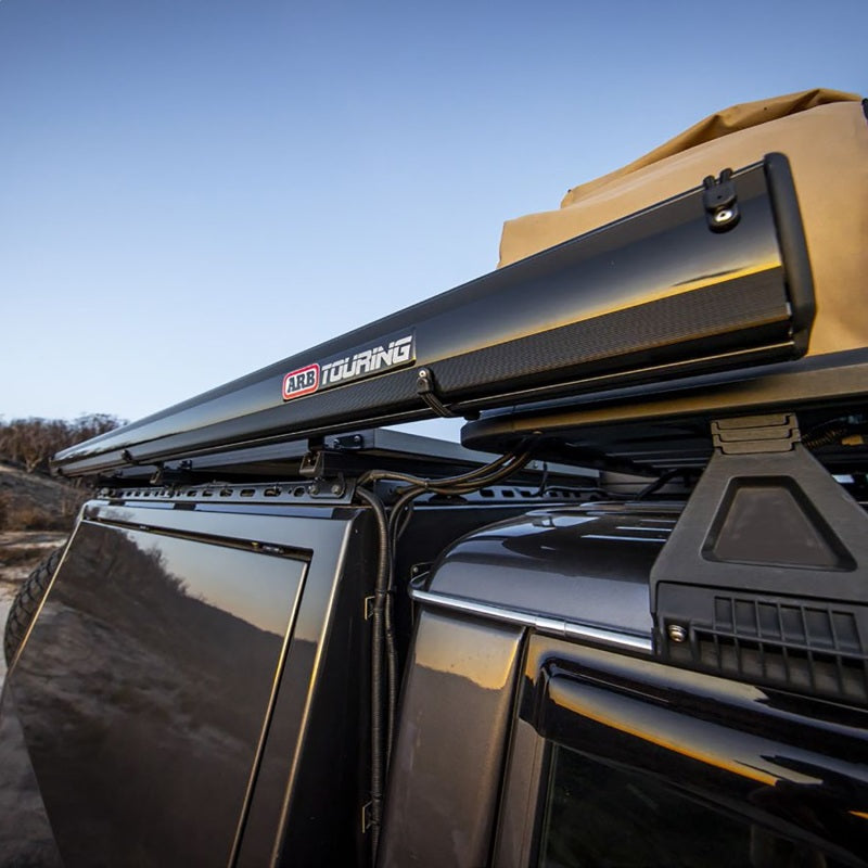 ARB Aluminum Awning, Black Frame, 8.2FT x 8.2FT, Installed with LED Light Strip 814412A