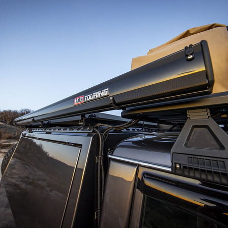 ARB Aluminum Awning, Black Frame, 8.2FT x 8.2FT, Installed with LED Light Strip 814412A