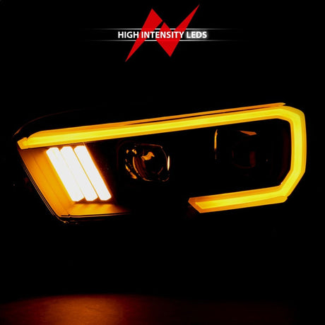 ANZO 2016-2017 Toyota Tacoma Projector Headlights w/ Plank Style Switchback Black w/ Amber w/ DRL 111397