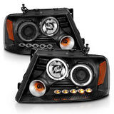 ANZO 2004-2008 Ford F-150 Projector Headlights w/ Halo and LED Black G2 111204