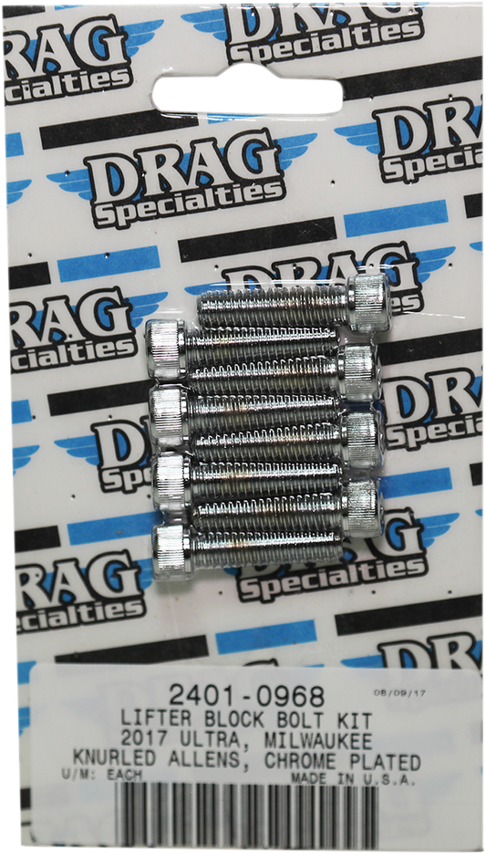 DRAG SPECIALTIES Lifter Block Knurled Bolt Kit - Chrome - M8 MK776