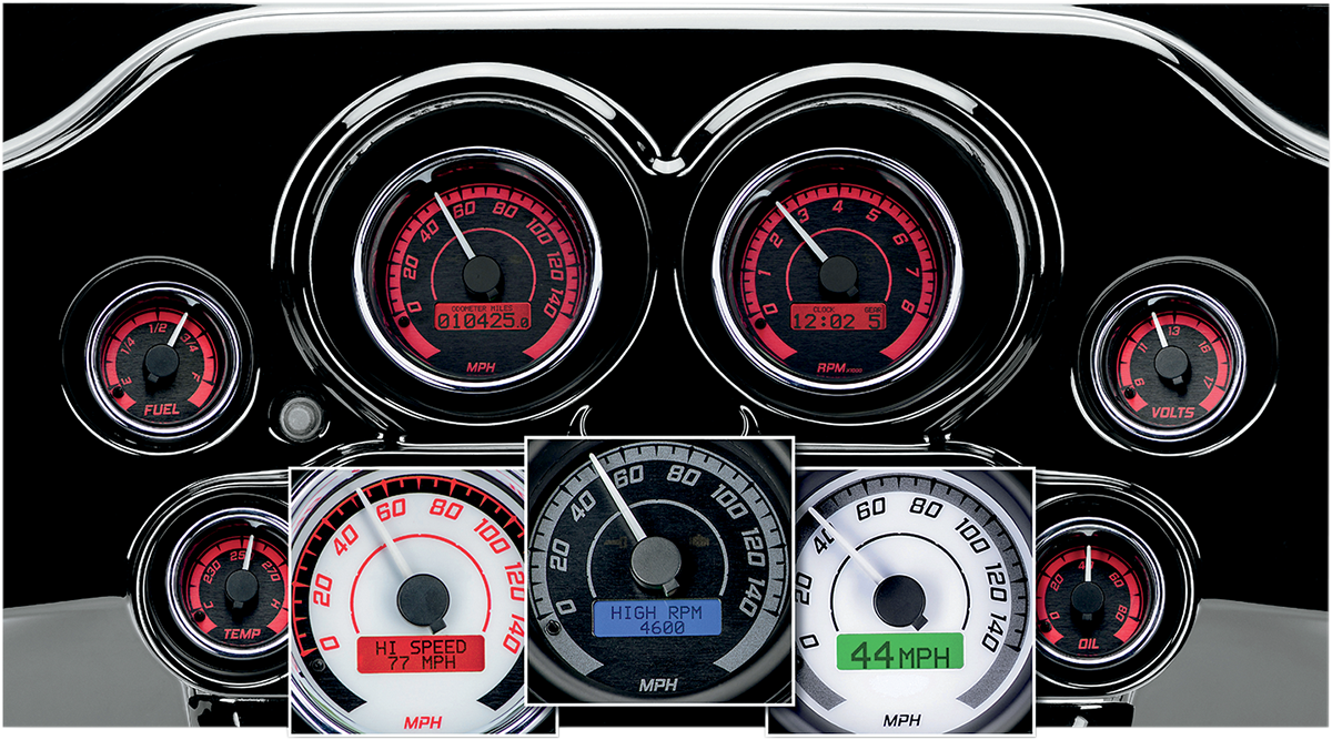 DAKOTA DIGITAL MVX-8K Series Analog/Digital 6-Gauge Kit - Black Bezel - White Face with Gray Background MVX-8604-WK-K