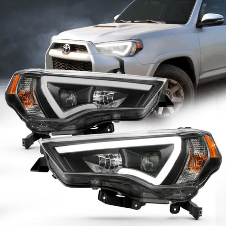 ANZO 14-18 Toyota 4 Runner Plank Style Projector Headlights Black w/ Amber 111416