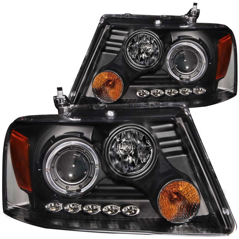 ANZO 2004-2008 Ford F-150 Projector Headlights w/ Halo and LED Black G2 111204