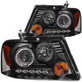ANZO 2004-2008 Ford F-150 Projector Headlights w/ Halo and LED Black G2 111204