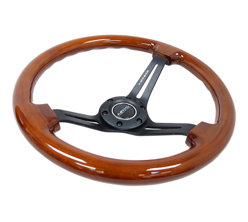 NRG Reinforced Steering Wheel (350mm / 3in. Deep) Brown Wood w/Blk Matte Spoke/Black Center Mark RST-018BR-BK