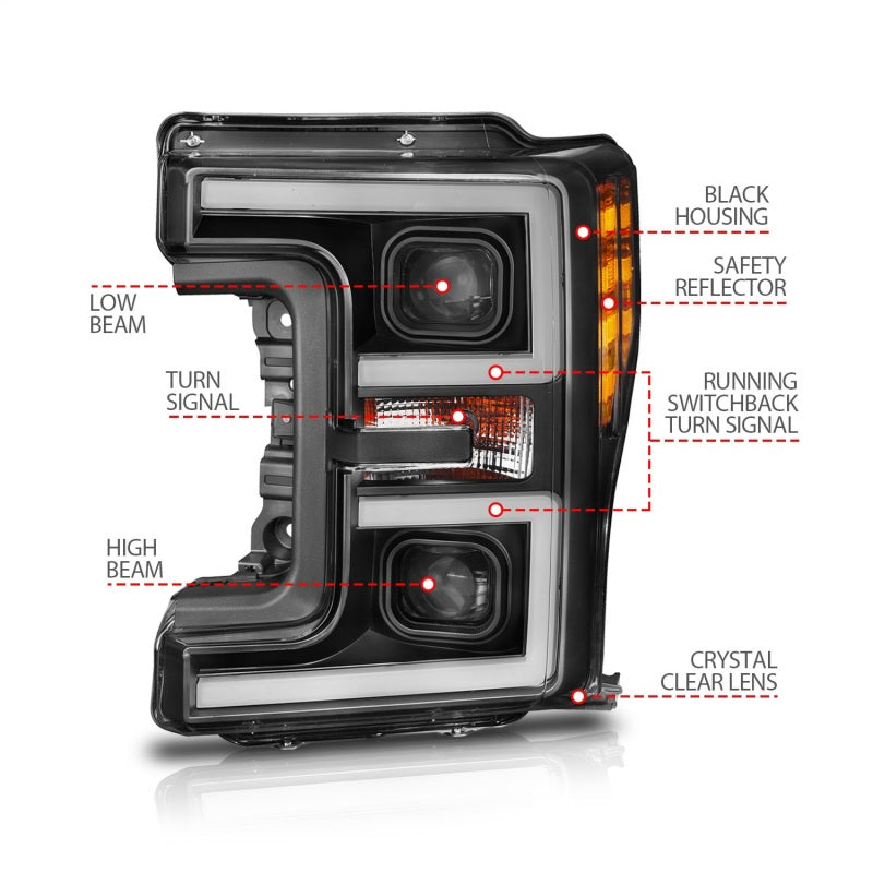 ANZO LED Headlights 17-18 Ford F-250 Super Duty Plank-Style L.E.D. Headlight Black (Pair) 111388