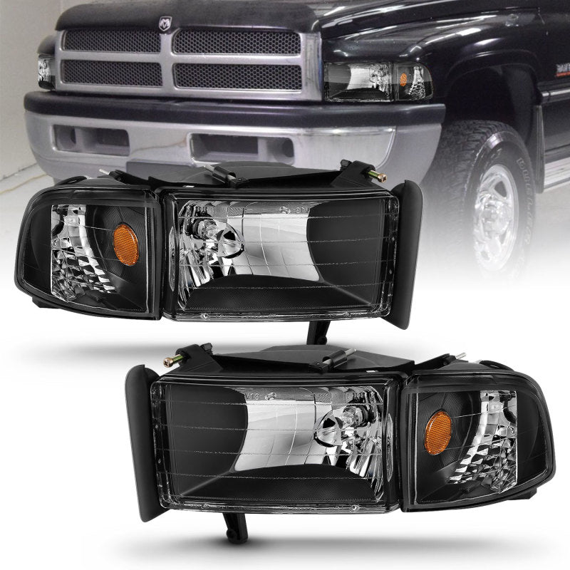 ANZO 1994-2001 Dodge Ram Crystal Headlights Black 111067