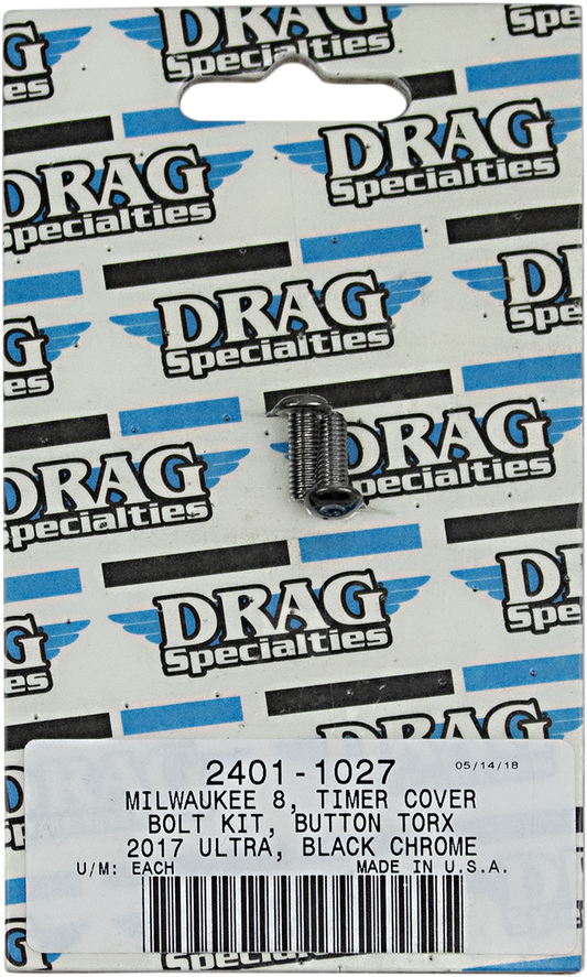 DRAG SPECIALTIES Timer Cover Knurled Bolt Kit - Black/Chrome - M8 MK780BK