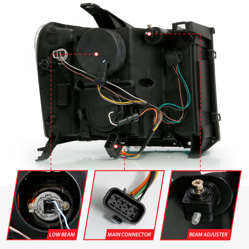 ANZO 2007-2013 Gmc Sierra 1500 Projector Headlight Plank Style Chrome w/ Clear Lens Amber 111483