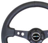 NRG Reinforced Steering Wheel (350mm / 3in. Deep) Blk Leather w/Blk Spoke & Circle Cutouts RST-006BK
