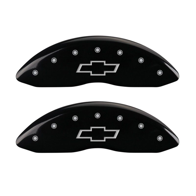 MGP 4 Caliper Covers Engraved Front & Rear Bowtie Black finish silver ch 14004SBOWBK