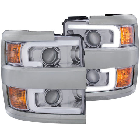 ANZO 2015-2016 Chevrolet Silverado Projector Headlights w/ Plank Style Design Chrome w/ Amber 111360