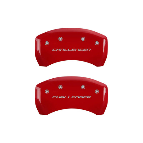 MGP 4 Caliper Covers Engraved Front & Rear Block/Challenger Red finish silver ch 12162SCLBRD